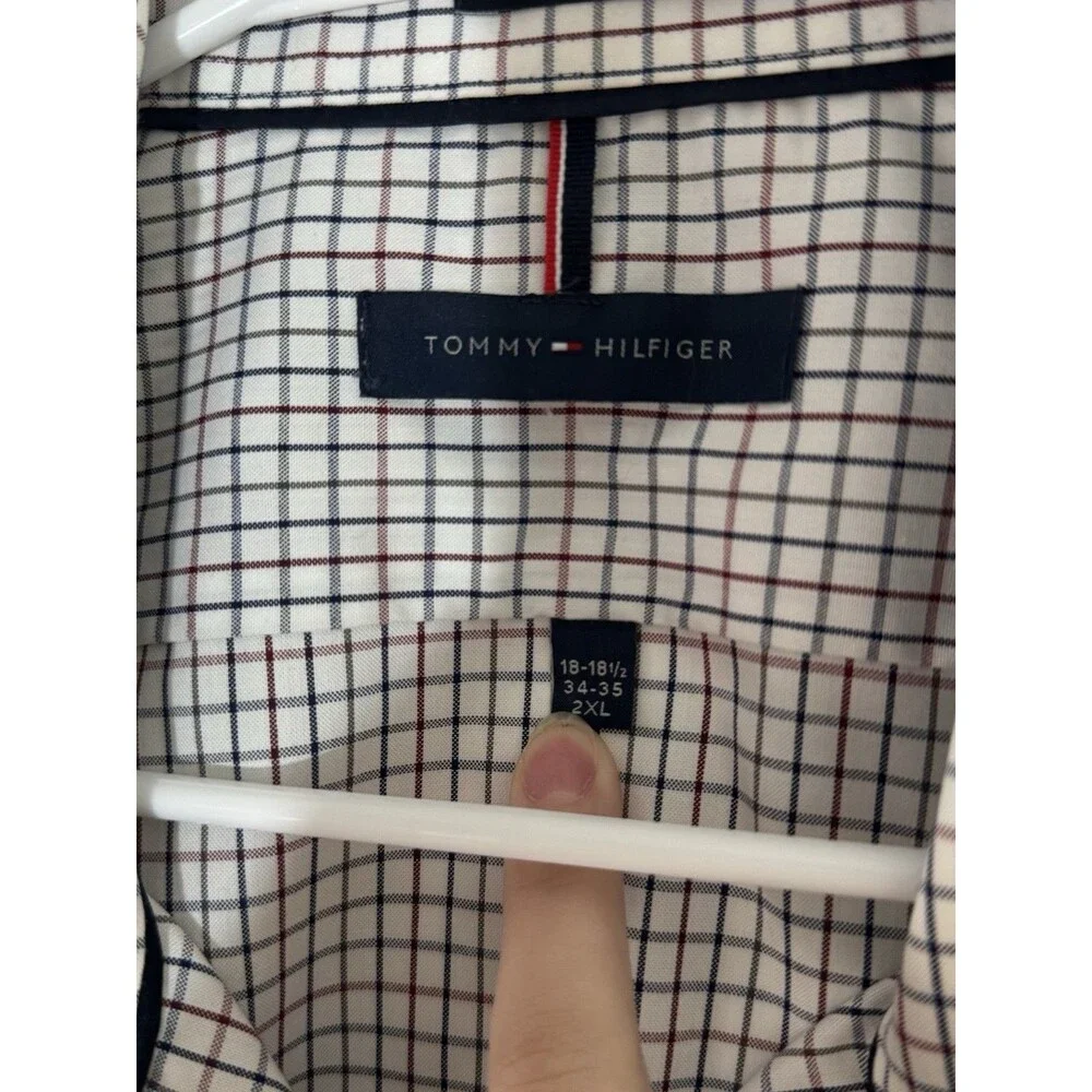 Tommy Hilfiger Men's 2XL White Checkered Long Sleeve Button Down Dress Shirt